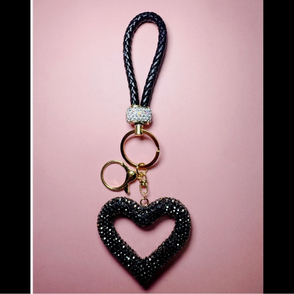 Black Heart Keychain with Gold Accents